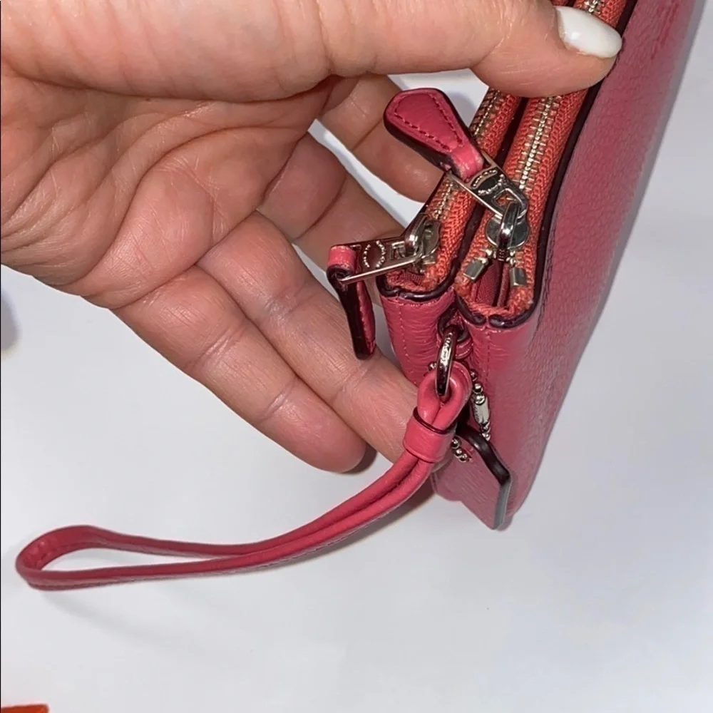 Coach Pink Pebbled Leather Double Wallet Wristlet